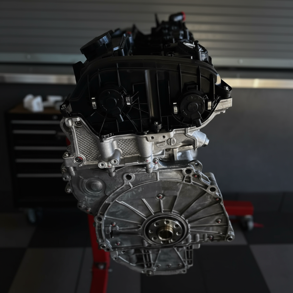 CarBahn San Jose technician installing a high-performance heat exchanger on a BMW S58 engine.