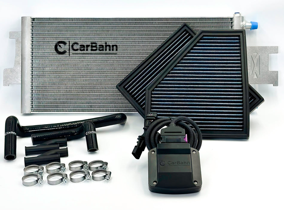 Image of a CarBahn Power Package with air filters, controller, and heat exchanger