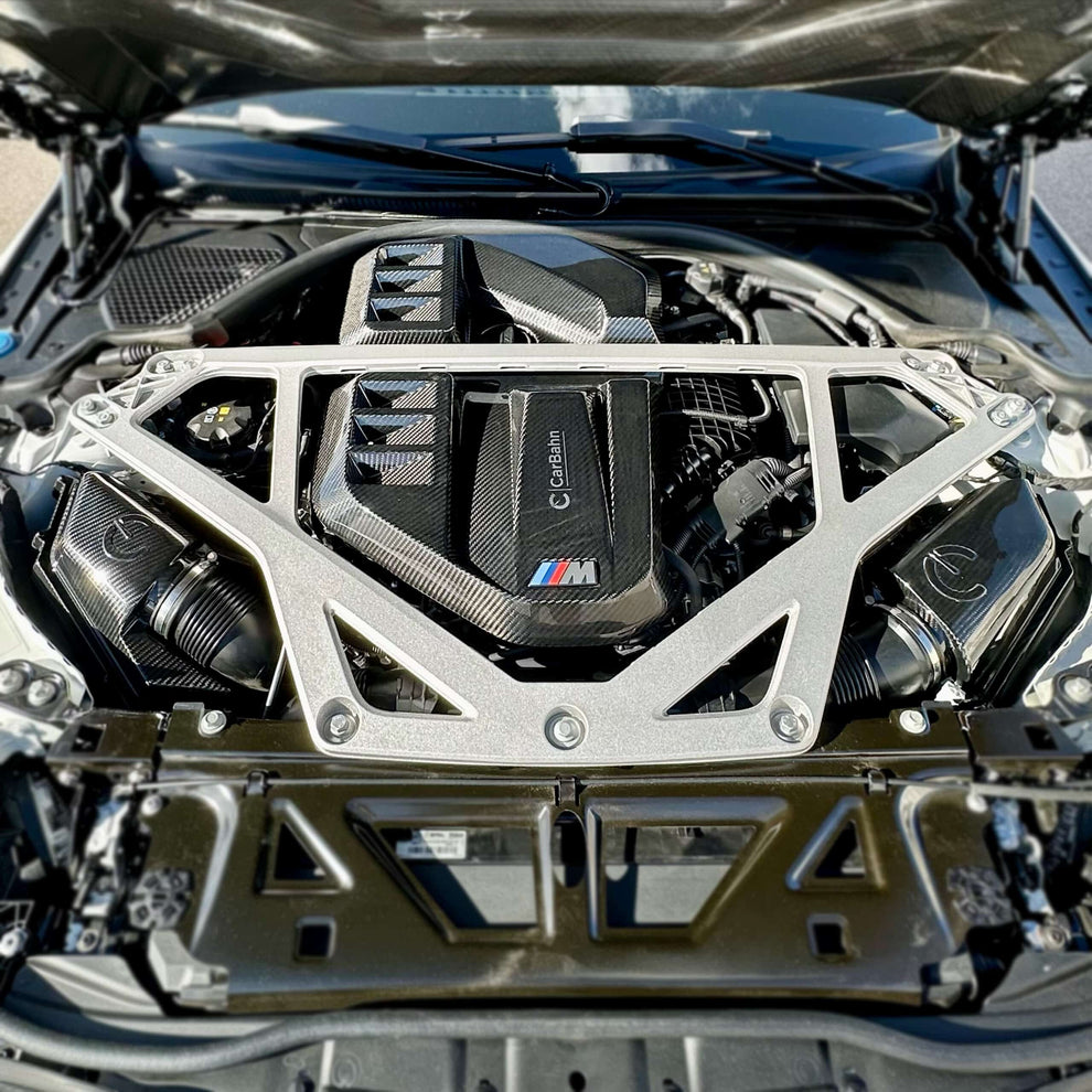 CarBahn Carbon Fiber Intake Lids installed on BMW G8X M2 M3 M4 engine bay
