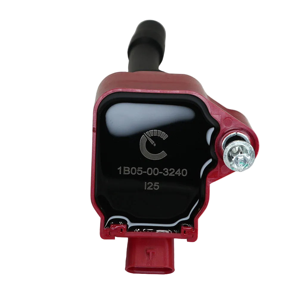 Red ignition coil on a white background