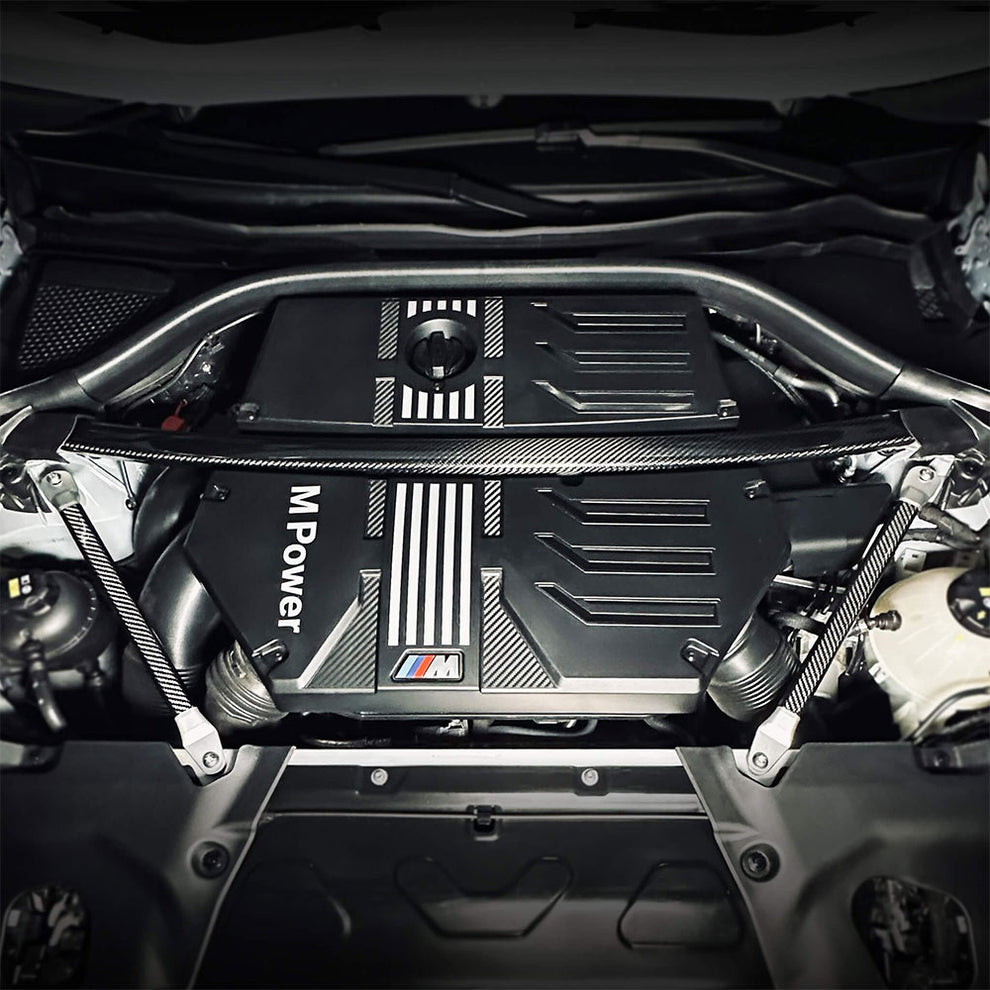 CarBahn Carbon Fiber Engine Chassis Brace Set installed on BMW X3M/X4M